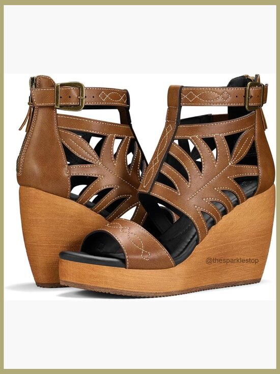 Shoes - Women's Wedge Sandals with Back Zipper, Comfortable Open Toe Platform Heels